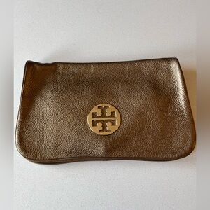 Tory Burch Bronze Gold Large Leather Clutch